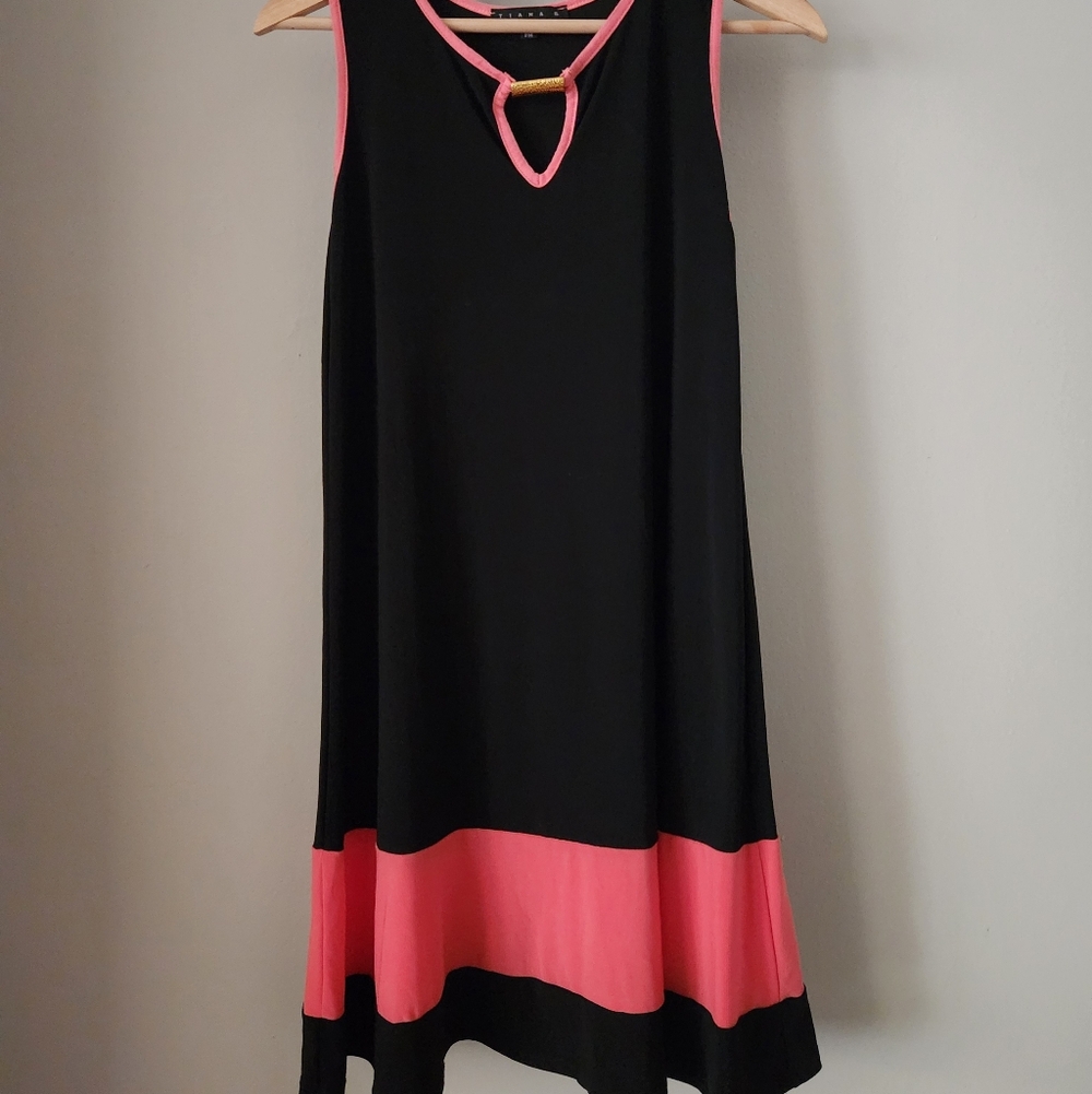 Tiana B. | Slinky Black & Pink Sleeveless Sheath Dress Size PM